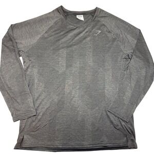 Gymshark Mens XL Apex Long Sleeve TShirt Athletic Gray‎ Black Slim Fit Gym NWOT
